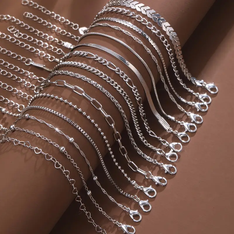 5/15 Pcs Set Silver Color Chain Bead Bracelets for Women Simple Elegant Vacation Beach Party Casual Jewelry Versatile Daily Wear
