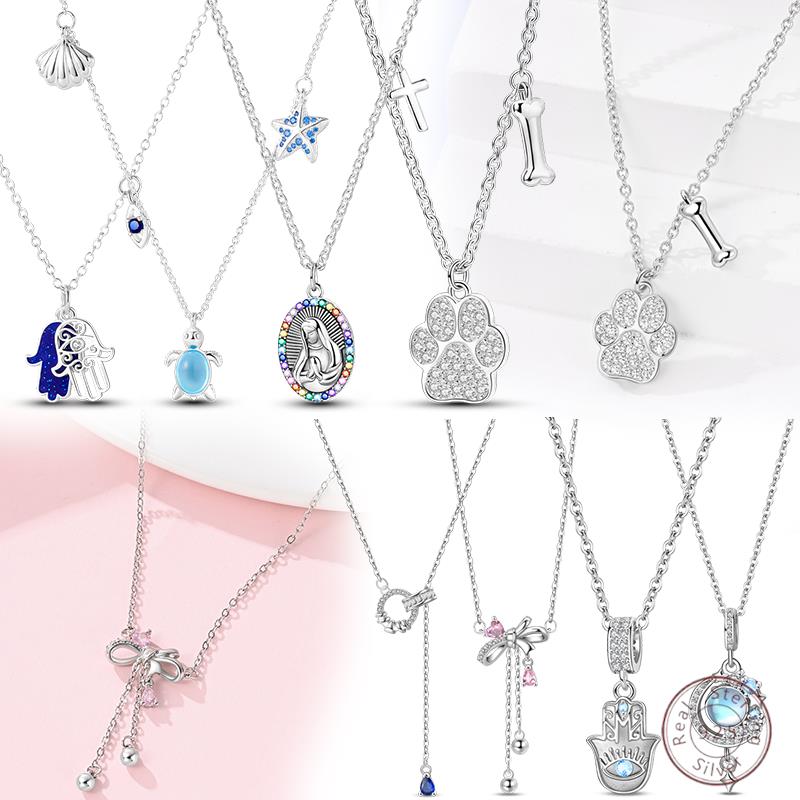 Brand New 925 Sterling Silver Necklace Cute Puppy Butterfly Zircon Pendant Women's Fashion Jewelry Making Gift