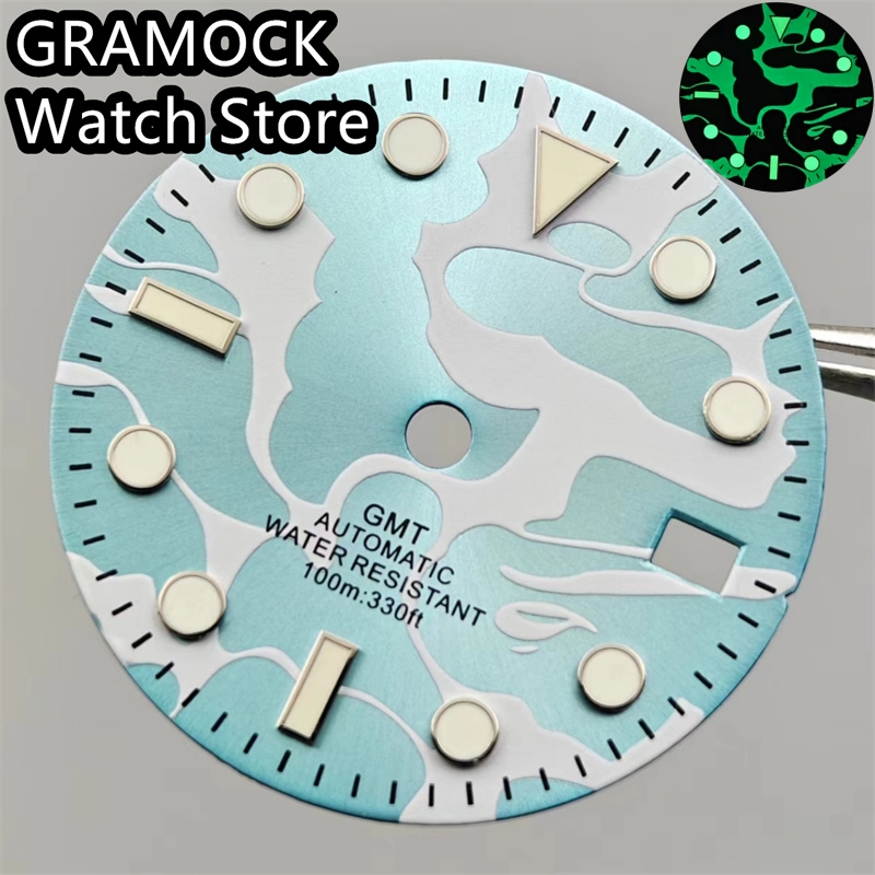 GRAMOCK 29mm Watch Dial Black Dial With Hand Set Green Luminous Fit NH34 Movement