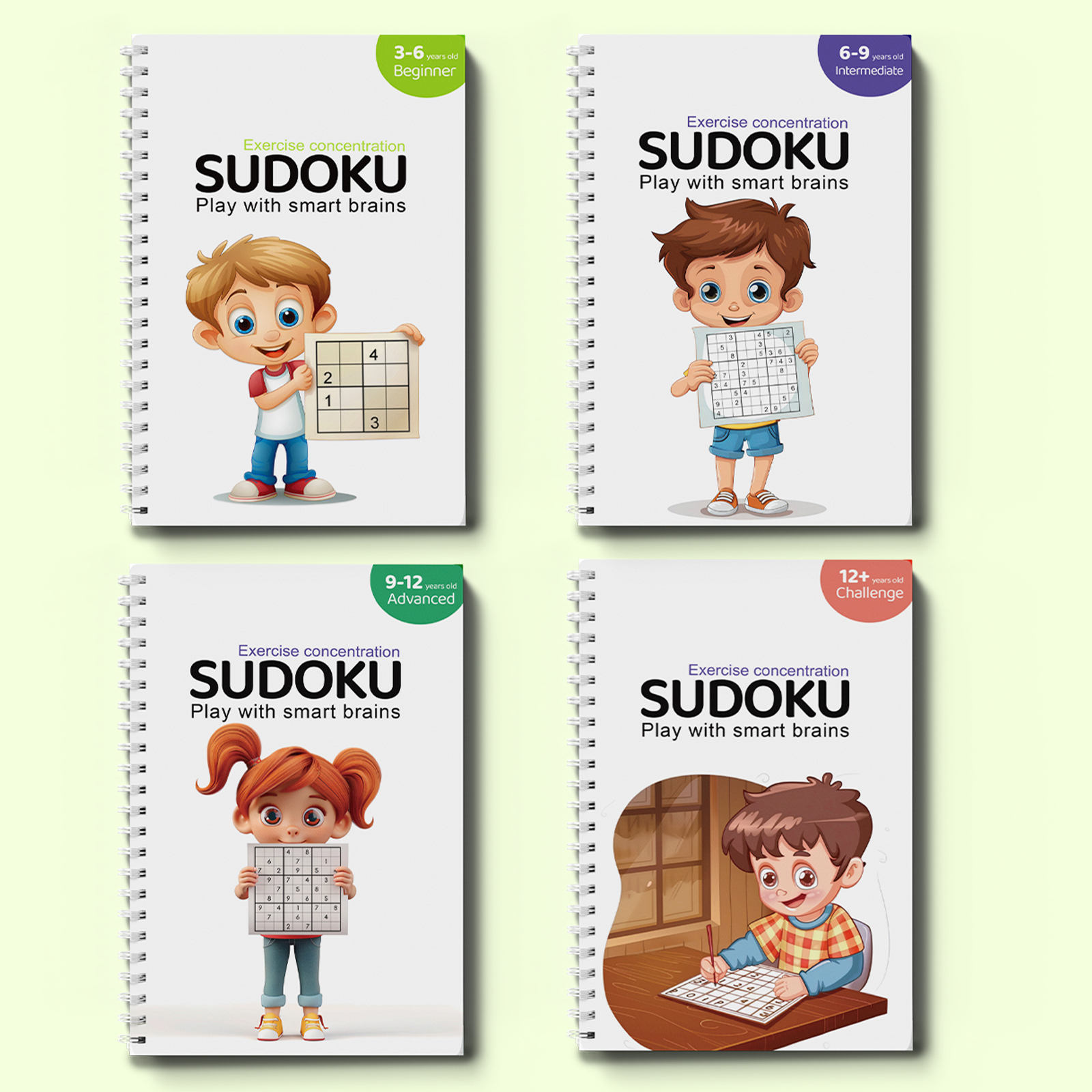 Kids Sudoku Activity Books for Ages 3-6,6-9,9-12,12+ - Easy to Challenging Logic Puzzles for Smart Thinking