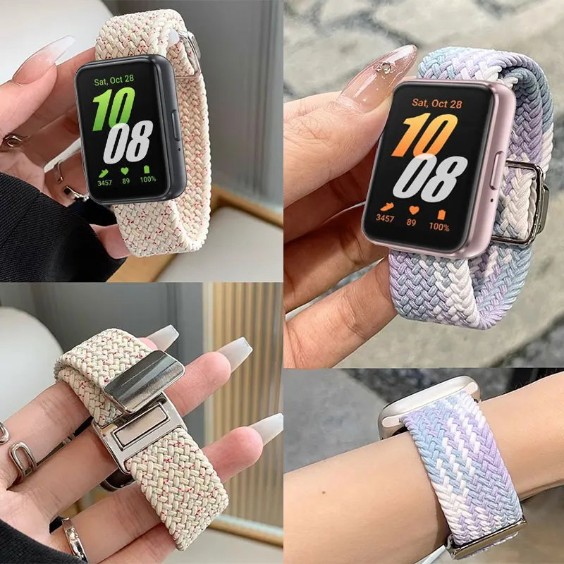 Nylon Strap For Samsung Galaxy Fit 3 Tie Dye Weave Bracelet Band For Samsung Galaxy Fit 3 SM-R390 Magnetic Watchband Correa