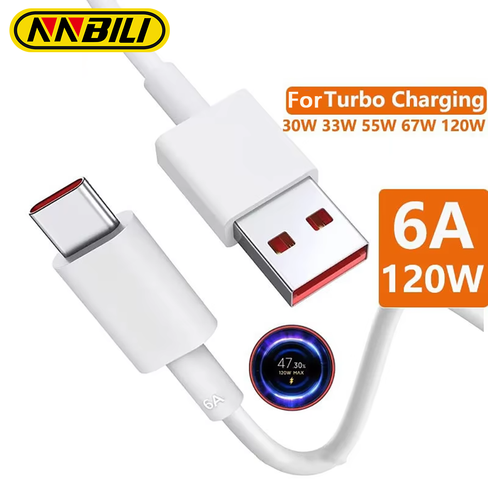 NNBILI 6A 120W USB A to USB C ultra fast charging cable For Mi 14 13 12 Pro POCO 12 Turbo fast charging data cable