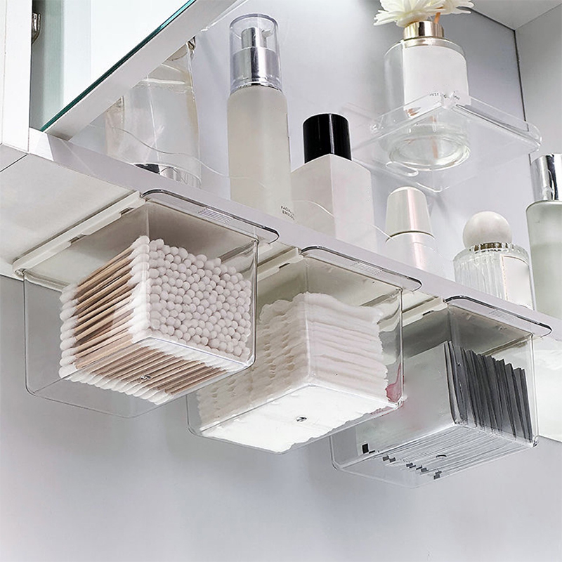 Transparent Bathroom Cotton Stick Makeup Cotton Bathroom Pull-Out Storage Drawer Style Storage Box Under The Mirror Cabinet