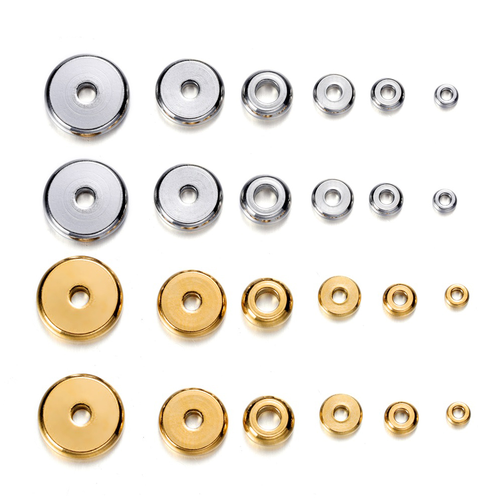 20Pcs/lot 3-10 mm Stainless Steel Charm Spacer Beads Flat Round Loose Big Hole Beads For DIY Jewelry Making Supplies Accessories