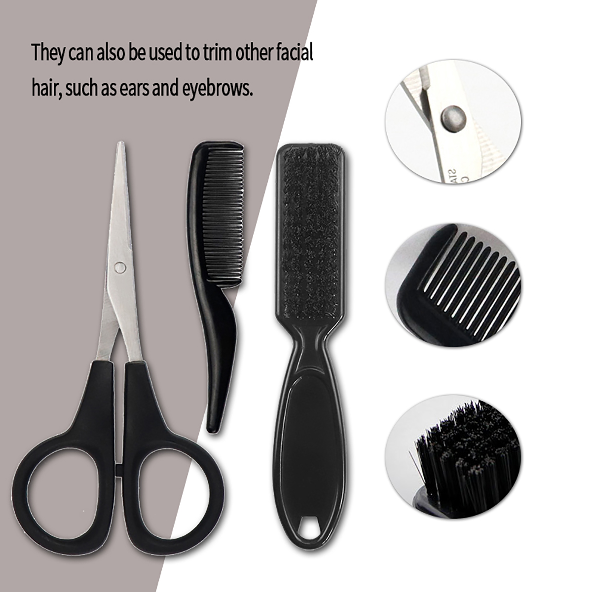 3pcs Professional Men's Beard Styling Set Mini Comb Scissors Beard Cleaning Brush Beard Trimming Set, Special for Real Hair
