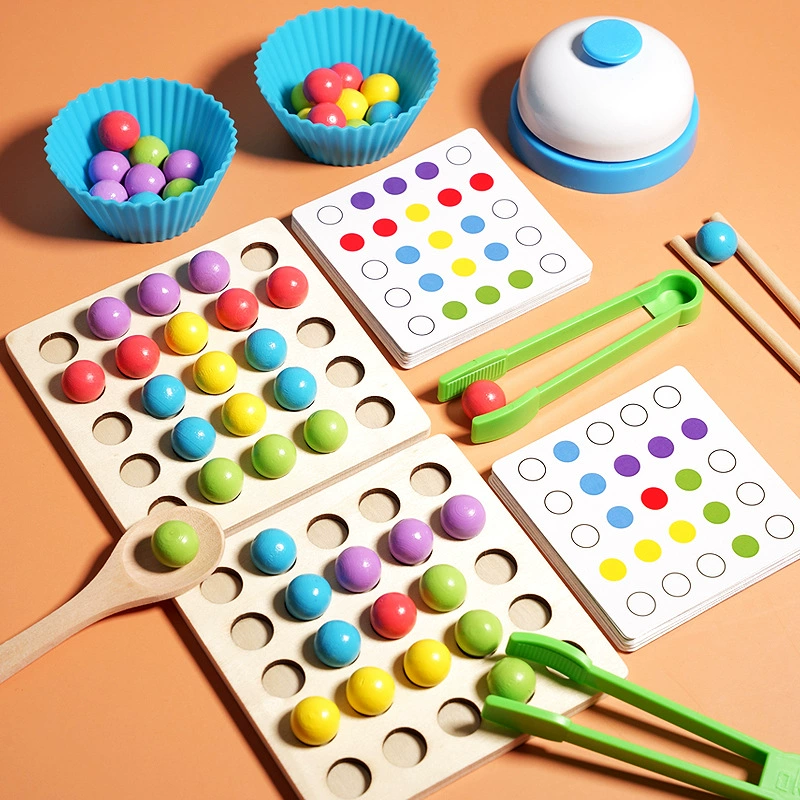 Wooden Clip Beads Toy Montessori Fine Motor Training Color Sorting Matching Early Learning Educational Toys For Children Kids