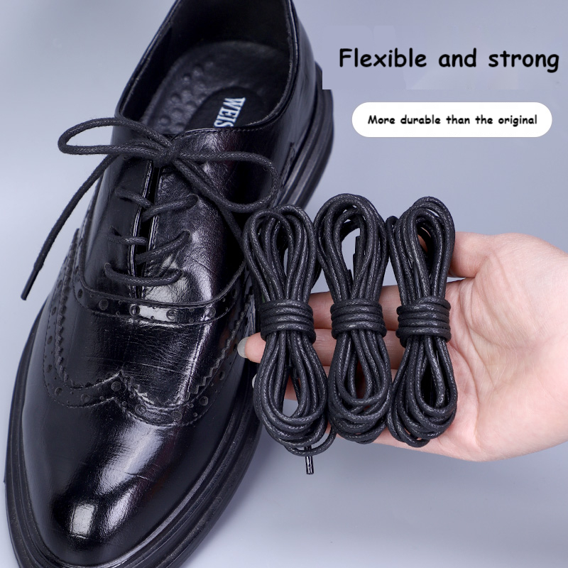 Round Waxed Shoelaces - Waterproof Leather Laces - Men's Waxing Business Boots Shoe Ropes Length 60/80/100/120/140/180 CM