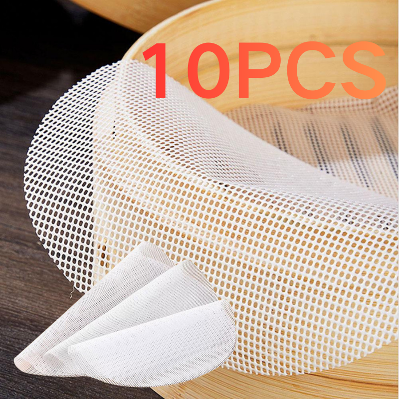 24/30/34/40/48cm Silicone Steamer Mesh Mats High Temperature Resistance Steamer Cloth Reusable Non-Stick Round Steamer Pad 10PCS