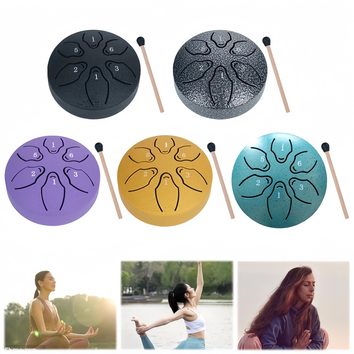 Miwayer Portable 3 Inch 6 Notes Dumb Drum Outdoor Rain Drum Hand Pan Drum with Sticks for Yoga Meditation & Relaxation Practice