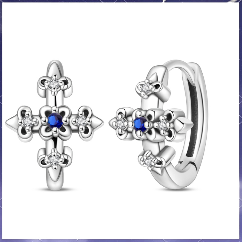 New 925 sterling silver Baroque style cross earrings with shiny zirconia suitable for girlfriends as jewelry gifts