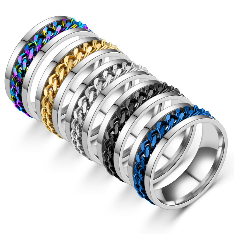 Internet Celebrity Stainless Steel Chain Rotating Bottle Opener Ring Simple Fashion Rings for Women Men pen gpt
