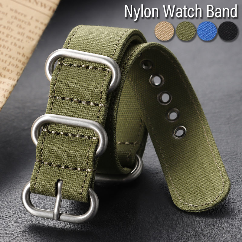 Premium Canvas Nylon Watchband 18mm 20mm 22mm 24mm Durable Strap for for Comfortable Bracelet Silver Buckle