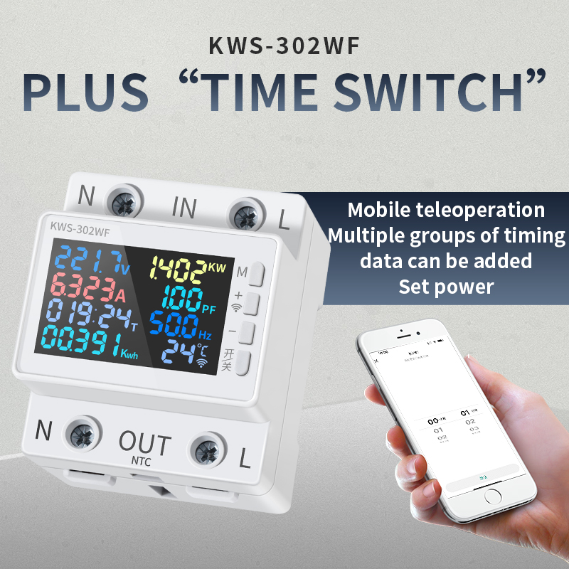 Wifi Smart Power Meter 8 in 1 nergy Meter Color Screen Phone Remotely APP Control AC 170V~270V Power Voltage Amps Watt Kwh Meter
