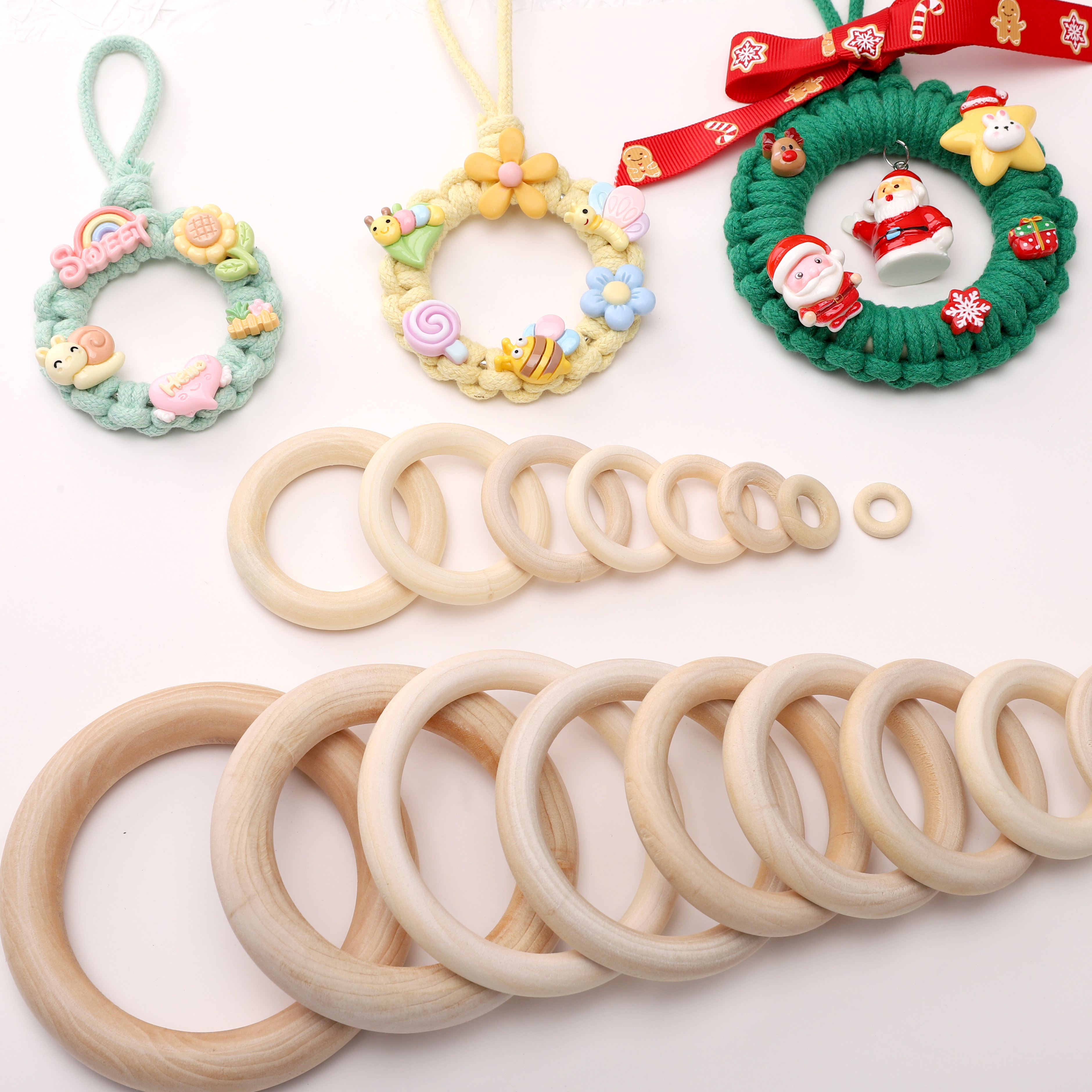 Unfinished Solid Wooden Rings 15-100MM Natural Wood Rings for DIY Handicrafts Decorative Pendants Jewelry Making Accessories