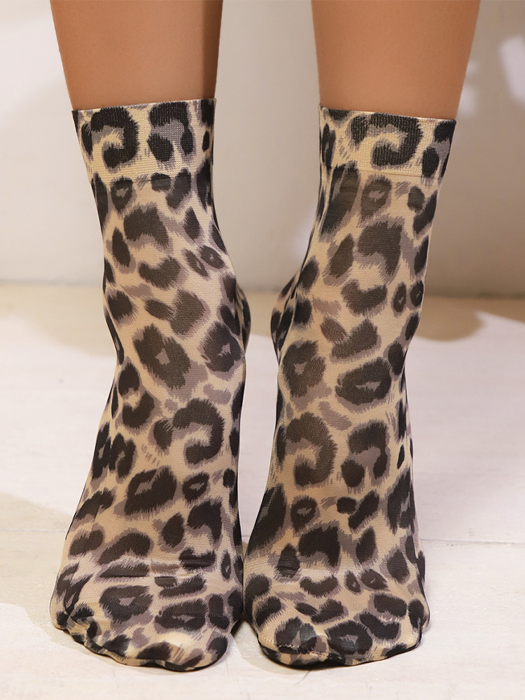 Summer Single Shoes Short Stockings High Elastic Comfortable Breathable Ultra Thin Leopard Large Flower Print Short Socks