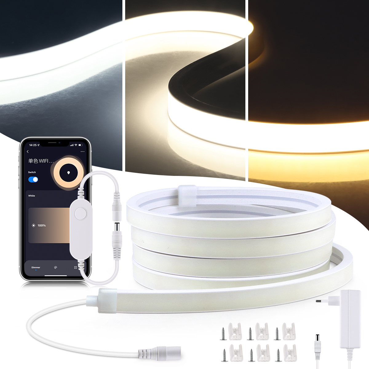 Tuya Smart WiFi COB Neon LED Strip Light 24V Waterproof 320leds/M LED Tape Lights Ribbon Home Room Wall Kitchen Cabinet Lighting lightify