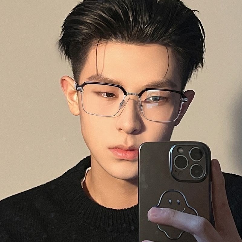 1pcs New Fashion Reading Glasses Strength 100‑400, Semi-Rim Metal Frame Unisex, Casual & Perfect
