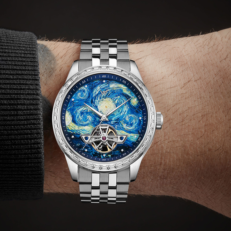 WM Watch Automatic Mechanical Watches High Quality Men Casual Starry Night Oil Painting Series Skeleton Welly Merck Watch 146M