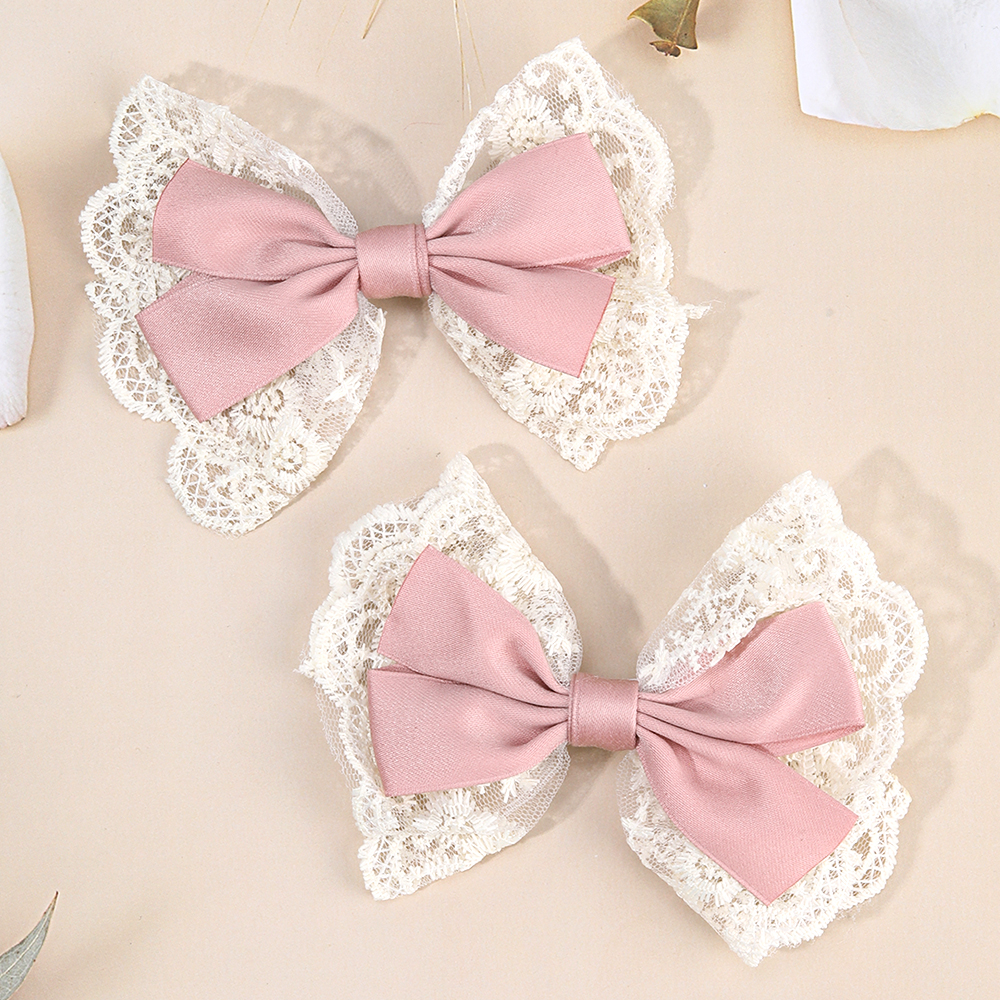 New Lace Bow Hair Clips for Baby Girl Korean Sweet Bowknot Hairpins Barrettes Handmade Headdress 2PCS/Set Kids Hair Accessories