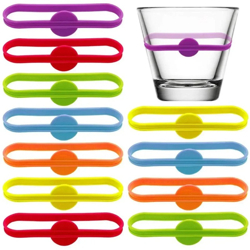 12Pcs Silicone Goblet Drinking Cup Long Strip Marking Tag Cup Glass Markers Home Bar Kitchen Tool Accessories