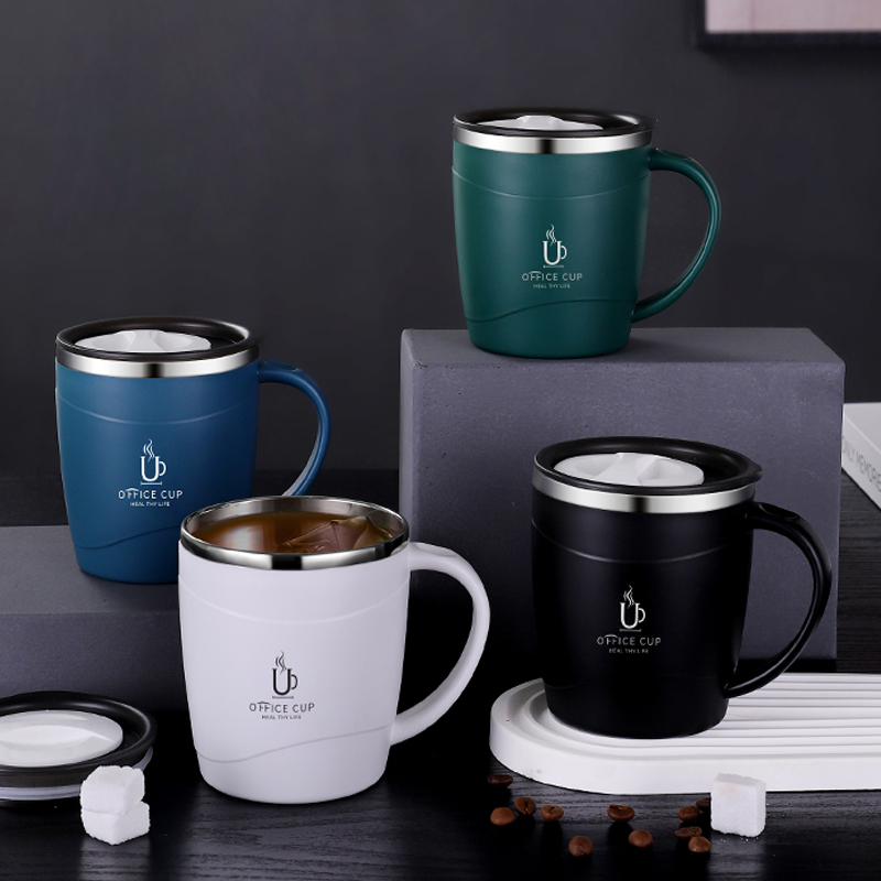 WORTHBUY Coffee Mug With Lid&Handle 304 Stainless Steel Tea Milk Coffee Cup Double Wall Insulated Anti Scalding Drinking Cup