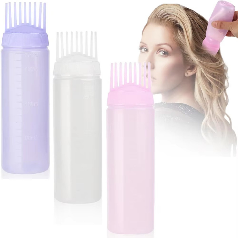 1/2/4pcs Hair Dye Refillable Bottle Comb Professional Salon Hair Oil Applicator Bottles Plastic Dispensing Hairdressing Styling