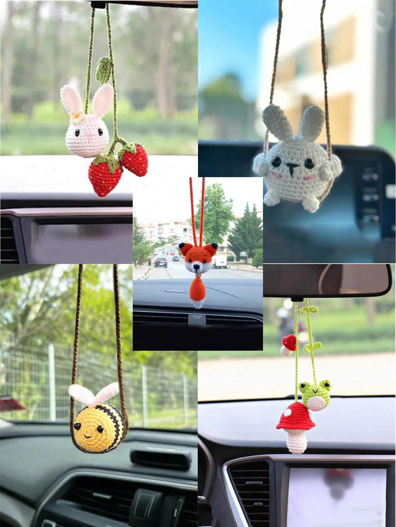 1pc cute and funny animal pendant for car rearview mirror, hand-crocheted car interior ornament