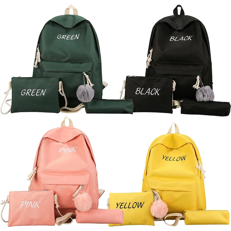 Children School Bag Set Solid Color Primary Girls School Backpacks Large Capacity Travel Bags Boys Backpack Coin Purse 3Pcs