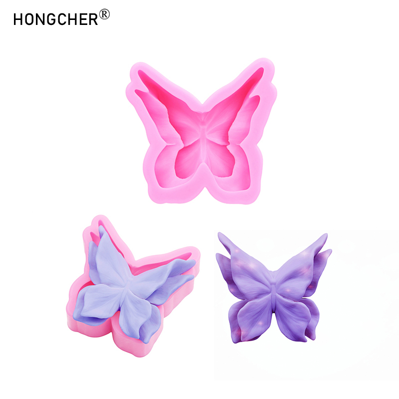 3D Double Layer Flower Butterfly Chocolate Fondant Silicone Molds Plaster Aroma Candle Ornaments Drip Molds