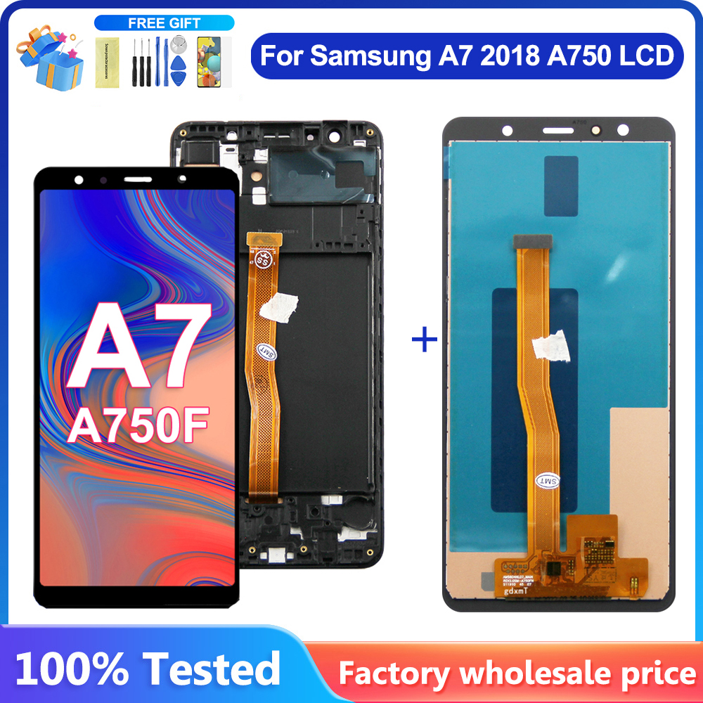 AMOLED A750 A750F A750FN/DS Display Screen With Frame, for Samsung A7 2018 Lcd Display Digital Touch Screen Assembly Replacemen