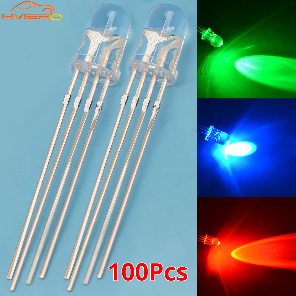 100Pcs F5 5mm Lamp Bead Round LED Emitting Diodes 4pin Bulb RGB Tri-Color Common Cathode Anode Decoration Atmosphere Neon