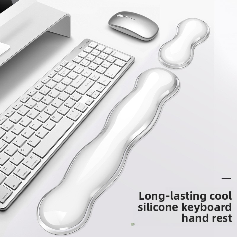 Mouse pad with wrist rest, keyboard rest, non slip silicone transparent desktop office game console, mouse wrist rest