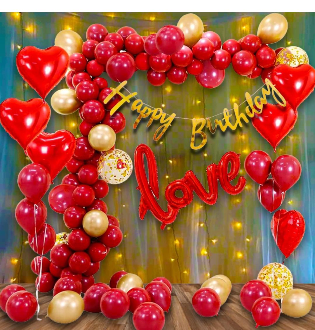 Birthday Decoration Items - 62 Pcs, Birthday Decoration Items for Husband, Wife | Happy Birthday Decorations Men, Women | Love Birthday Decoration Kit | Foil, Balloons, Lights, Tape, Glue