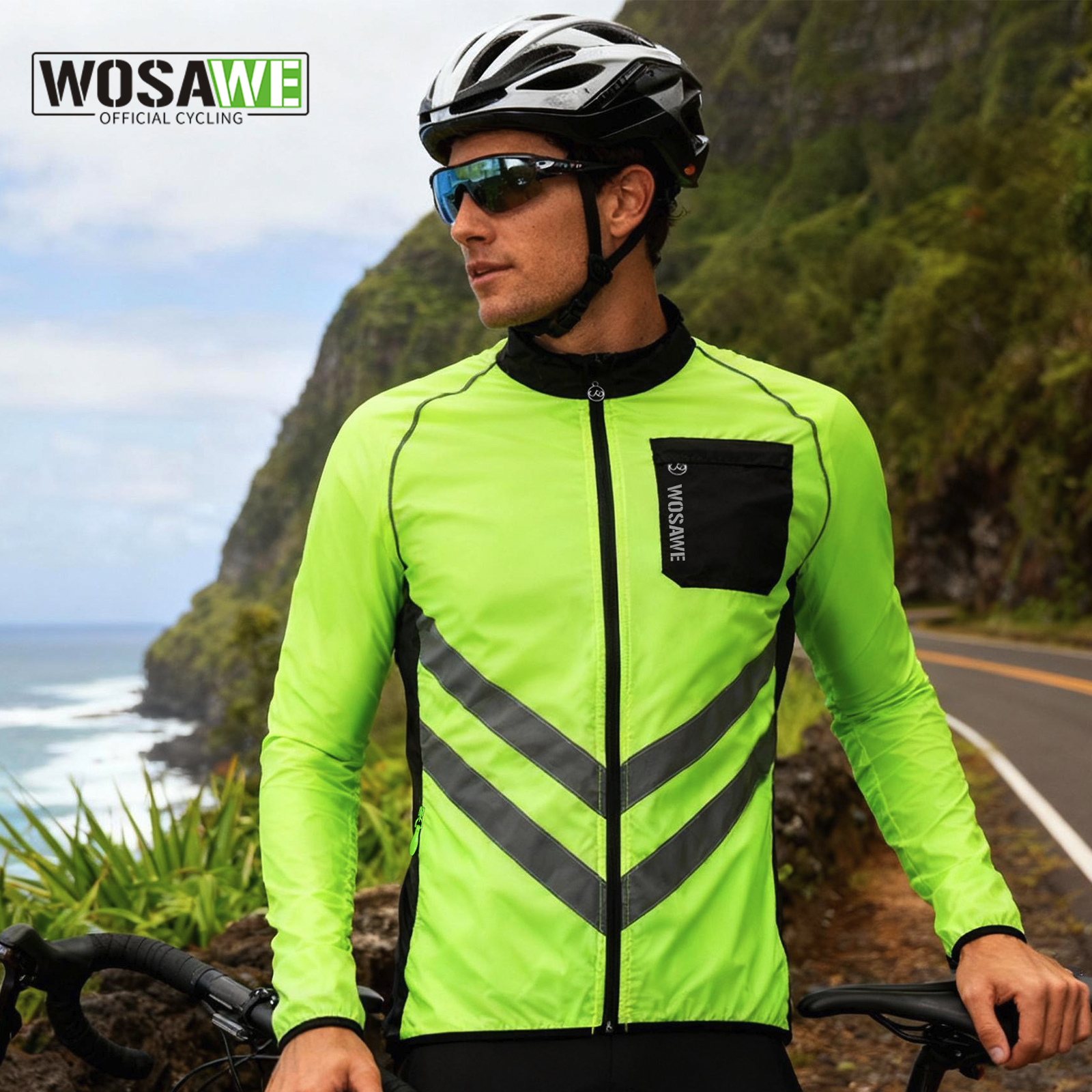 WOSAWE Reflective Cycling Jacket Winter Autumn Bicycle Windbreaker Bike Soft Windproof Waterproof Motorbike Jacket Men Coat