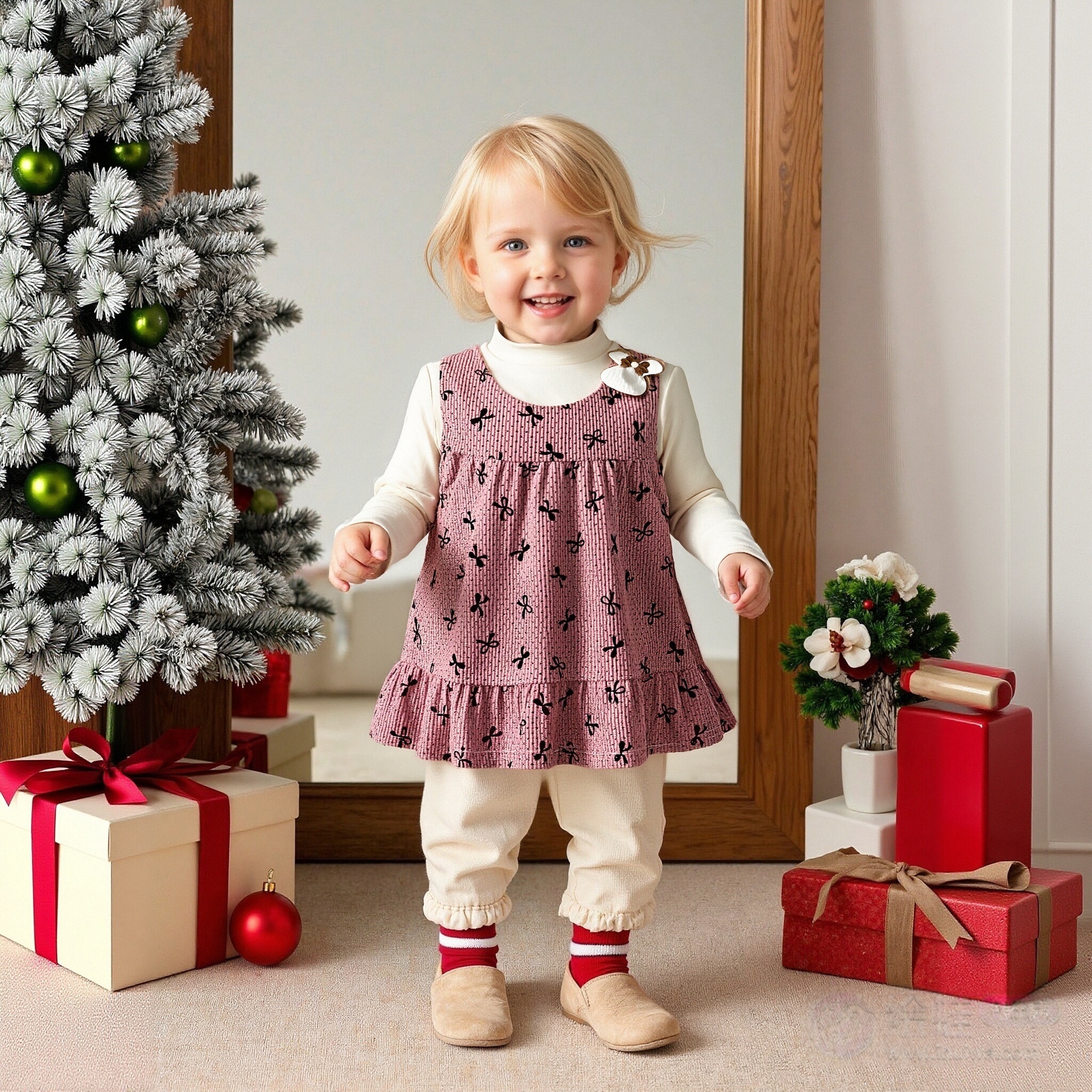 Baby Girl Clothes Spring And Autumn Bow Doll Collar Fake Two Pieces Long-Sleeved Girls Dress Cute Simple Baby Girl Dress