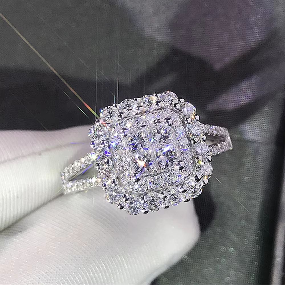 Gorgeous Square Shape Women Ring Full Bling Iced Out Micro Pave Crystal Zircon Dazzling Bridal Ring Wedding Engage Ring R5474