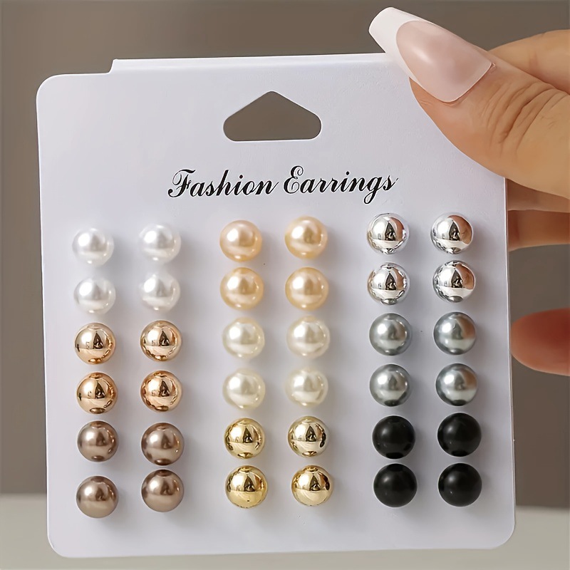 18 Pairs/set Korean Charm Multi-color Imitation Pearl Stud Earrings Retro Acrylic Ball Bead Earrings Women Elegant Party Jewelry