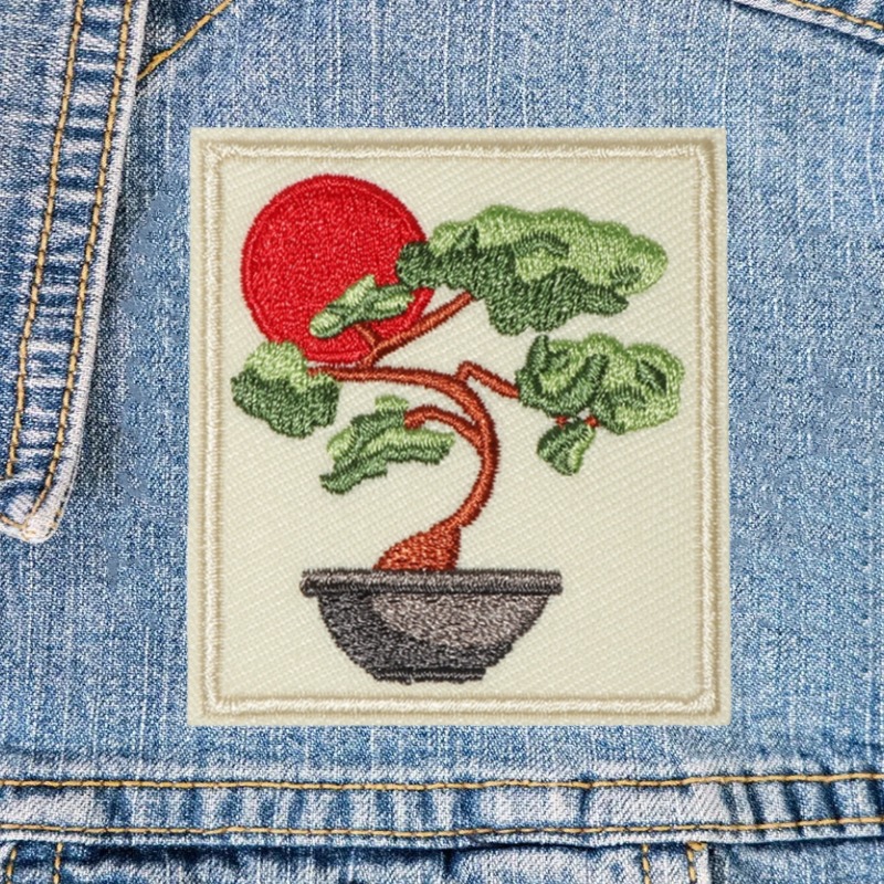 1PC Potting & Sun Embroidered Patch Japanese Style Iron On Sew On Patches For Clothing Cap Bag Shoes DIY Adhesive Badge