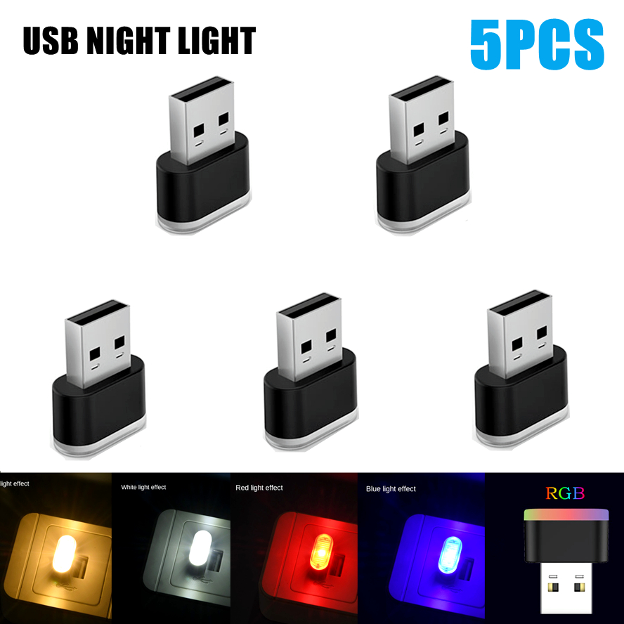1Set 5PCS Mini USB LED Night Light Notebook Computer 5V Modeling Car Ambient Light Neon Interior Light Car Ambient Decorative