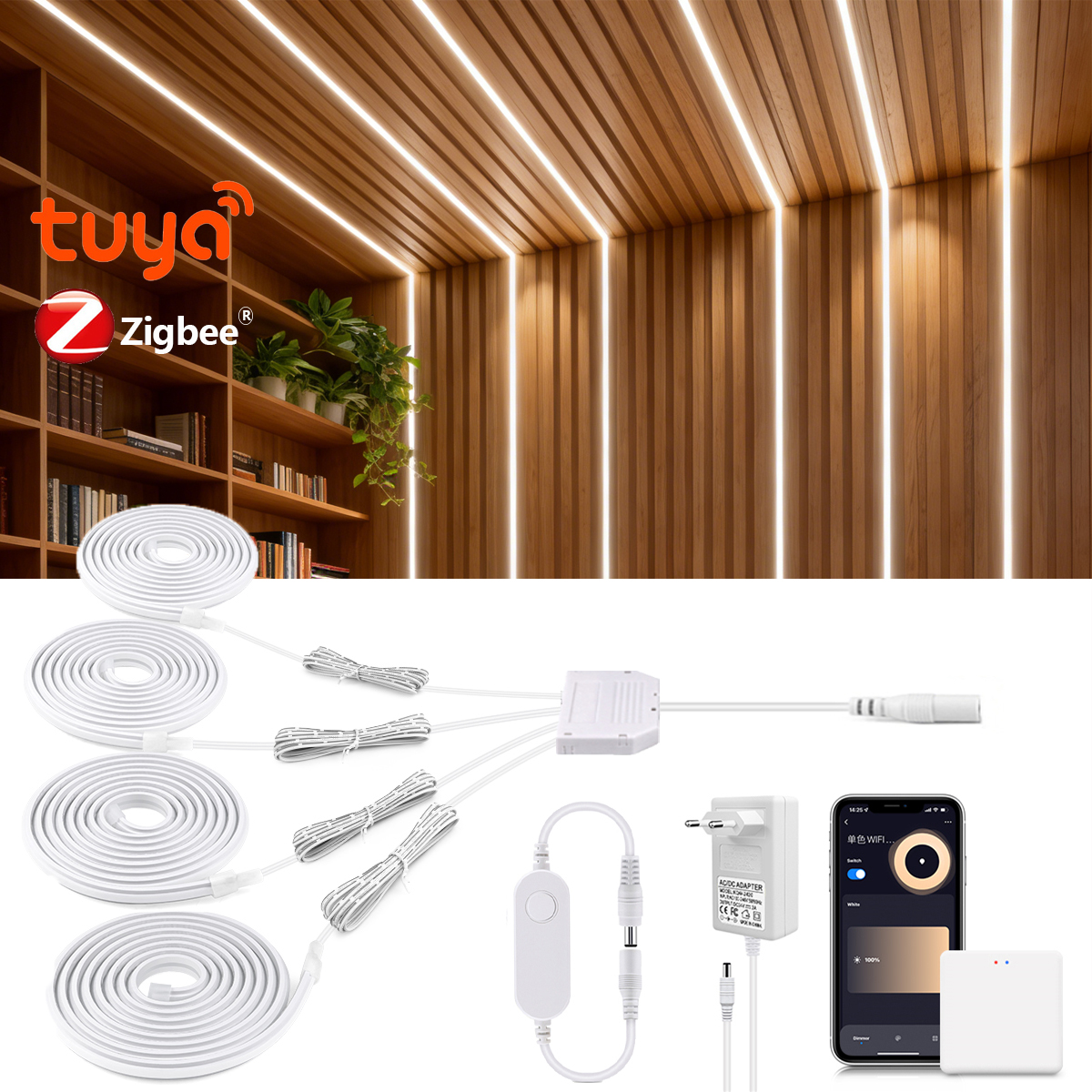 Fireproof Waterproof Good Quality COB Neon Light Tape Dimmable 24v Smart Zigbee Home,for Wall Ceiling Decor Closet Lighting lightify