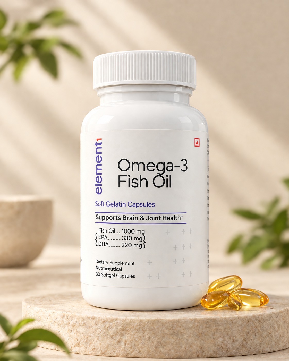 Element1 Omega 3 Fish Oil 1000 mg 550 EPA DHA Capsules Once Daily
