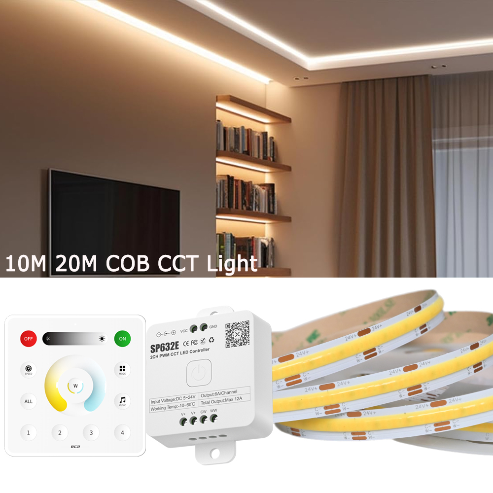 10M 20M Tuya Zigbee 3.0 COB RGB+CCT LED Strip 24V Dimmable Room Liner Light RF Touch Remote Control for Alexa Assistant