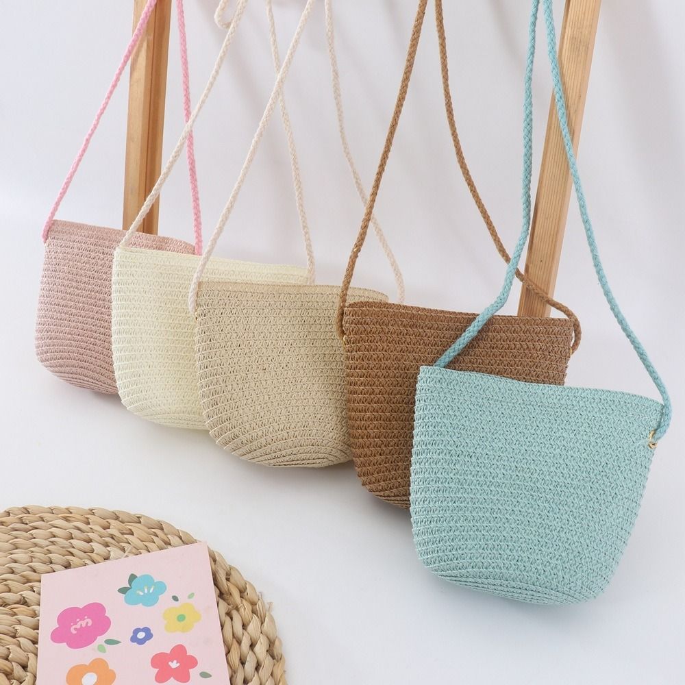 Summer Straw Shoulder Bags For Girls Cute Bow Kids Crossbody Bag Children Mini Coin Purse