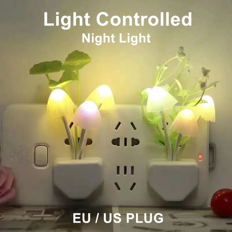 Light Control LED Color Gradient Wall Lamp Automatic Sensor Night Light 110V-220V Flowers Plants Night Light Children Bedroom