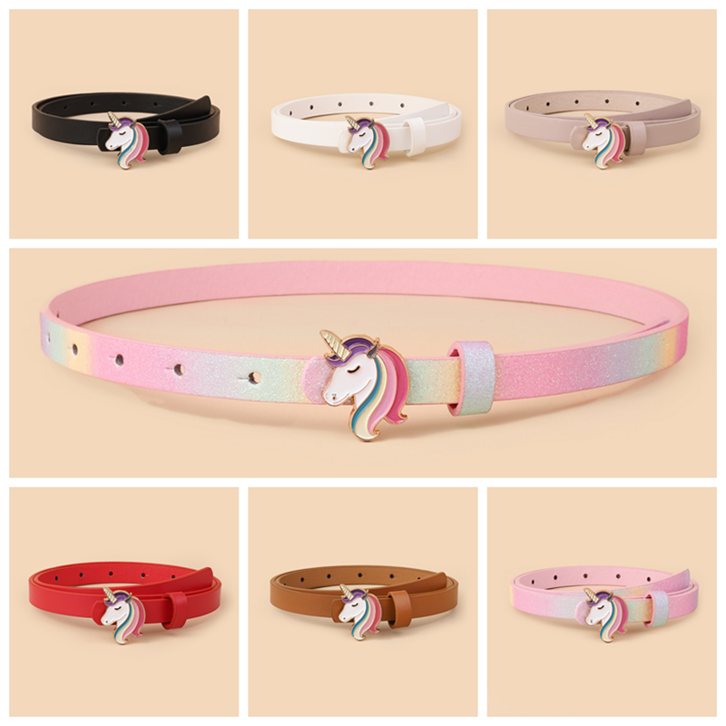 European Cute Simple Fashion Design Oil Dropping Unicorn Pony Buckle Thin Belt for Boys and Girls Universal for Kids
