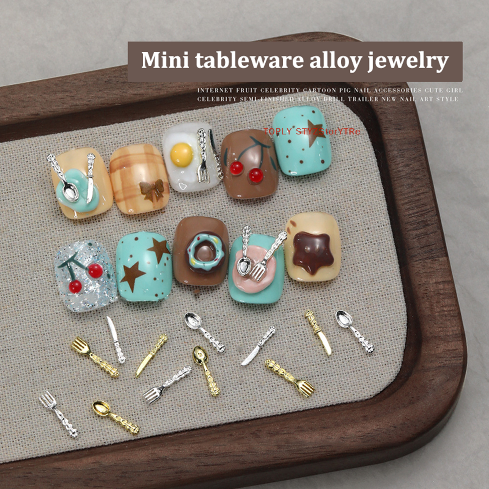 10Pcs Mini Cute Tableware Nail Charm Metal Cartoon Nails Decoration Nail Art DIY Nails Accessories