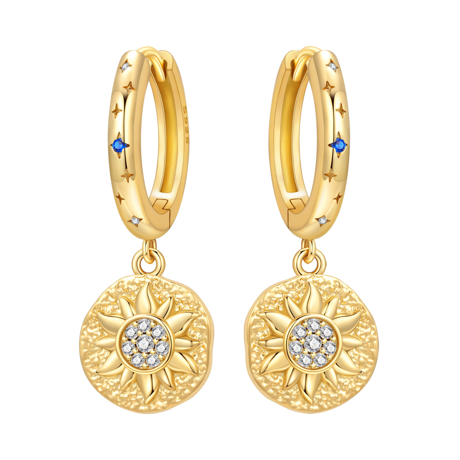 PANPOKI 925 Sterling Silver 18K Gold Sun Star Drop Earrings Women Earrings Party Original Jewelry Birthday Wedding