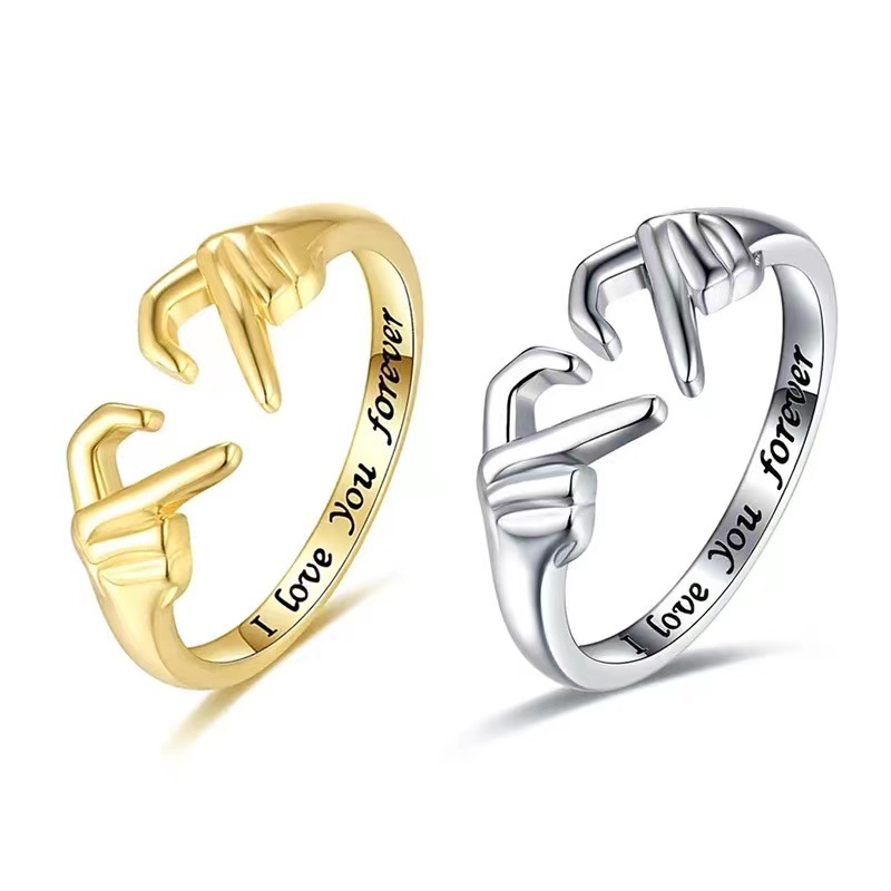 Matching Ring Romantic Heart Hand Hug Ring for Women Men Couple Silver Color Gold Color Love Gesture Finger Jewelry