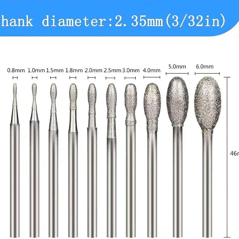 10 PCS，Jade Carving Tools: F-Needle, Spherical Round-Head Emery Grinding Needles, Jadeite & Agate Polishing Tools