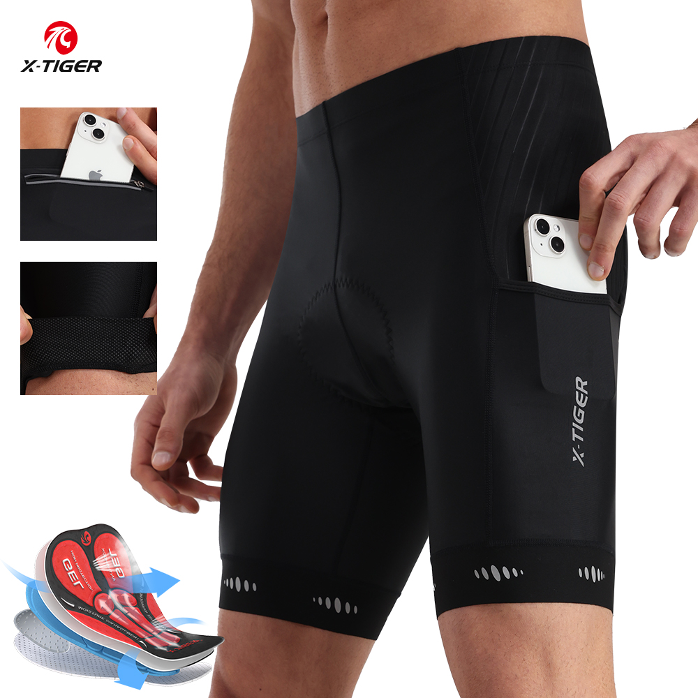 X-TIGER Men Cycling Shorts With Back Pocket 5D Gel Padded Biking Riding Half Pants Tights Bike Shorts for Men Mountain Road